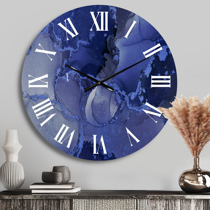 Horloge murale moderne de luxe avec art abstrait I, Médium, Bleu marine/blanc