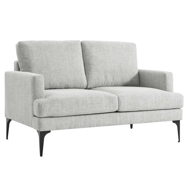 Light Gray Upholstered Fabric Loveseat with Metal Legs