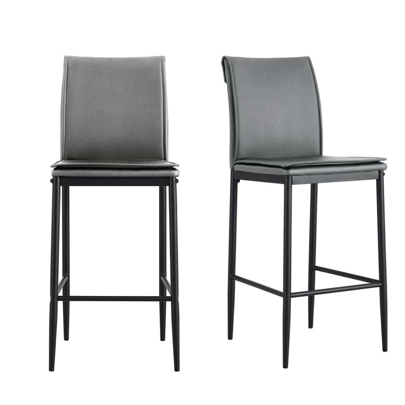 Tabouret de bar en cuir Chetna, gris