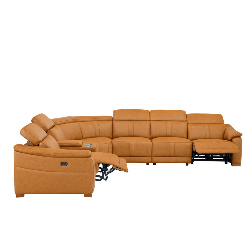 Ensemble de cinéma inclinable en cuir Barnemouth, Cuir synthétique gingembre, H 31,5 po x l 126,5 po x P 112,5 po