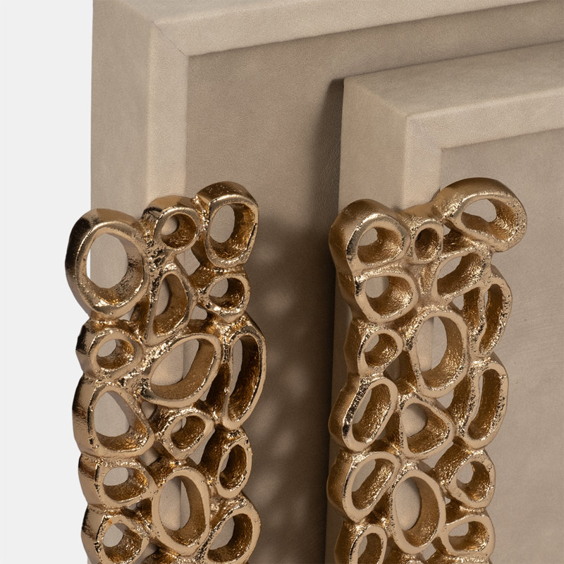 Ivory/Gold Wood Rectangle Decorative Tray
