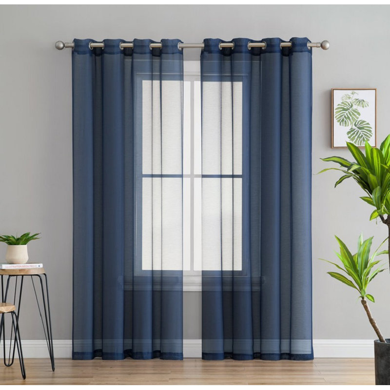 Carmille Semi-Sheer Grommet Curtain Panels, 54" W x 84" L, Navy Blue