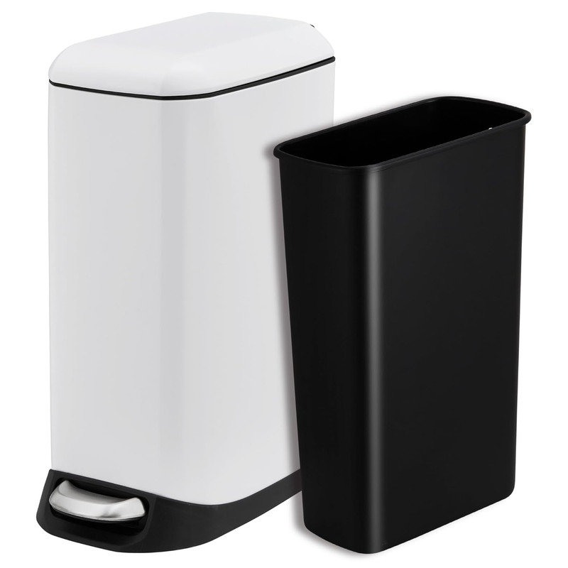 Poubelle de salle de bain avec couvercle, pédale de poubelle de cuisine en acier inoxydable 3,2 gallons, Blanc