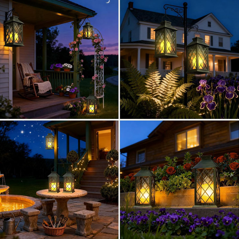 Solar Lanterns Outdoor Waterproof, 2 Pack 14" Solar Lantern With Glass Retro LED Flickering Flameless Candle,Lanterns Decorative Outdoor For Gift, Yard, Garden, Patio, Balcony,Porch, Party