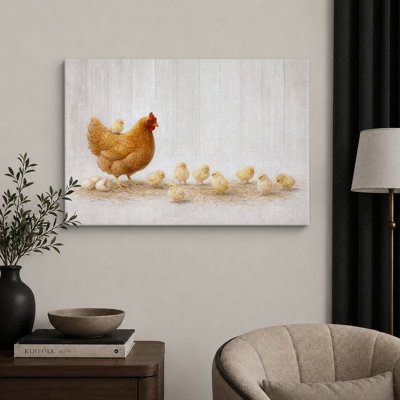 «Hen and Chicks Farmhouse Animal», cuisine, impression sur toile encadrée