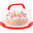 Cake Carrier with Collapsible Handle - Plastic Red Cake Container and Holder with Lid