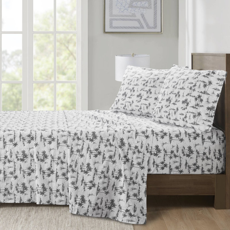 Ensemble de draps 100% coton 200 fils 200 fils, Ensemble de draps pour lit double avec 2 taies d'o, Feuilles brun clair