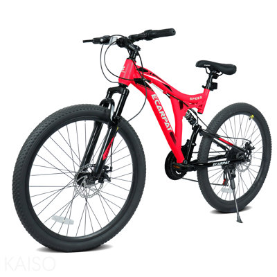 Vélo de montagne de 26 pouces avec cadre en acier à 21 vitesses et suspension complète, jantes en alliage, freins à disque pour tous les terrains, hommes et femmes, plusieurs couleurs