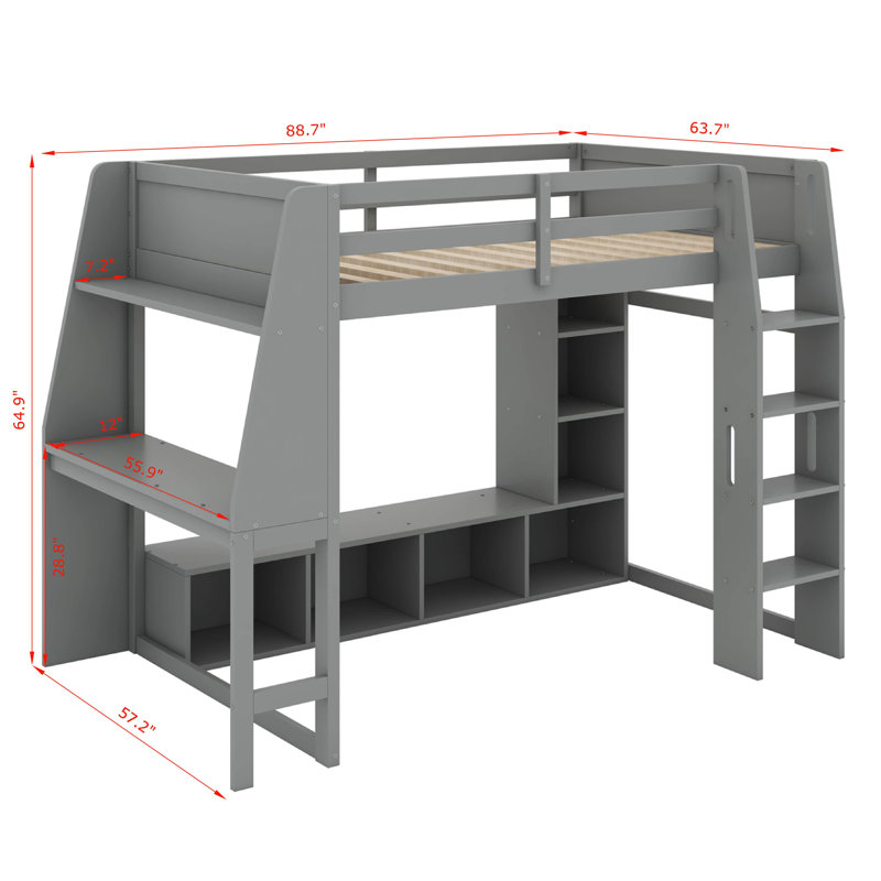 Lit mezzanine double avec bureau et portemanteaux
