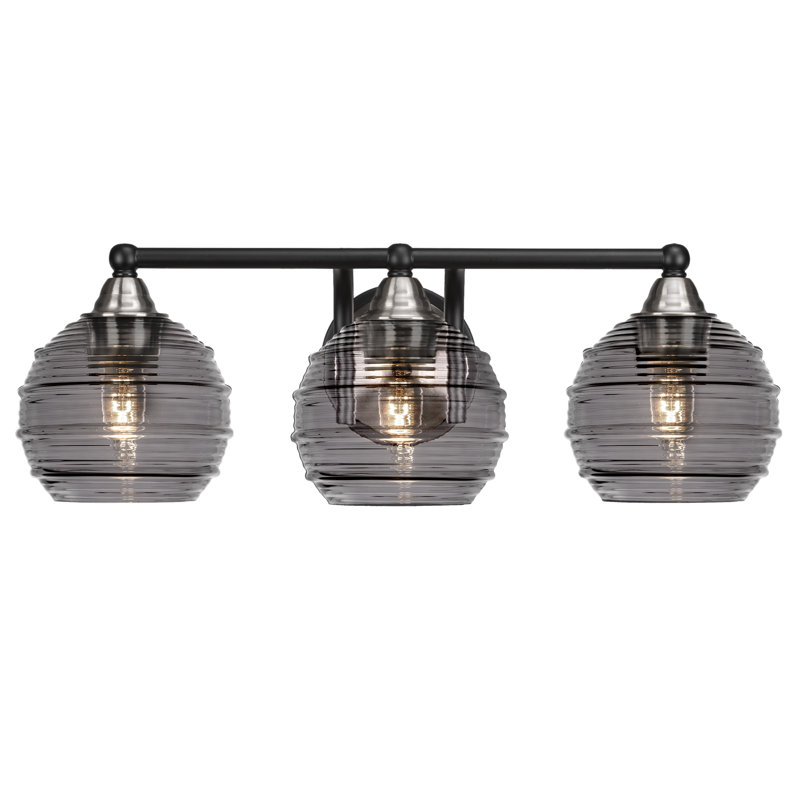 Michell 3-Light Bath Bar, Smoke, Matte Black/Brushed Nickel