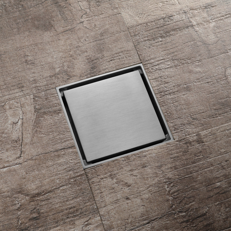 Drain de plancher en laiton chromé 4 x 4 pouces, Nickel brossé