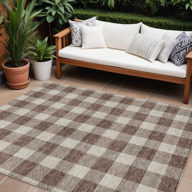Tapis d'intérieur lavable à carreaux brun 9 'X 12'