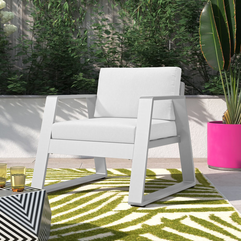 Chaise de terrasse en aluminium avec coussins Harriet, Blanc