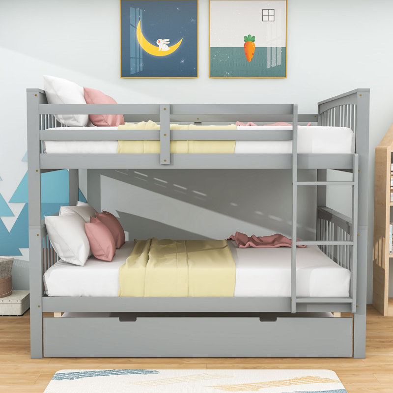 Gurpaige Kids Full Over Full Bunk Bed with Trundle, Gray