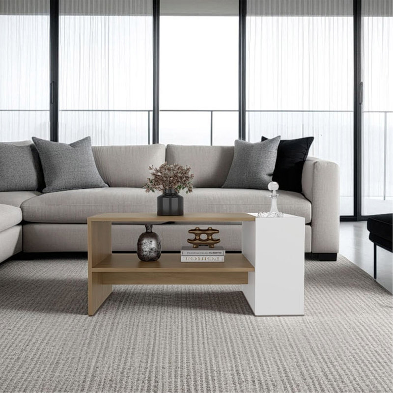 Table basse intelligente avec rangement Smart., Blanc / Naturel