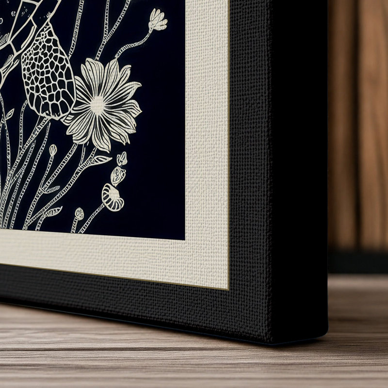 Turtle in Ocean Flora Boho 1 Piece Wrapped Canvas Wall Art, 30x20 - 76.2 x 50.8 cm, Black Border