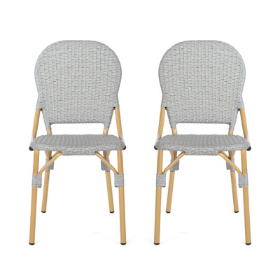 2 chaises d'extérieur French Bistro, grises avec cadre en aluminium rouillé, revêtement décoratif, finition l 22,52 po x P 17,59 po pour l'extérieur, finition rouille