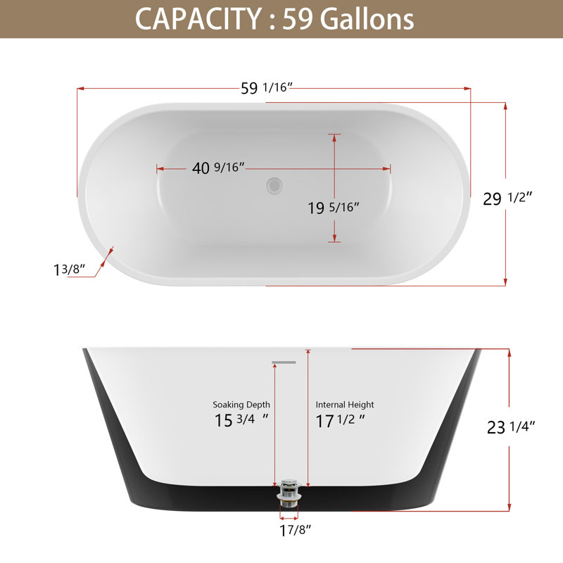 Baignoire de trempage encastrable 55,75 po x 29,5 po Liseron