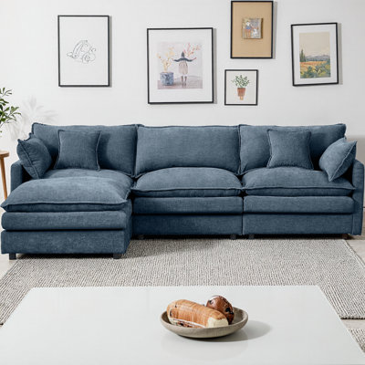CloudHaven 102" L-Shaped Modular Sectional Sofa with Movable Ottoman, 3-Seater Cloud Couch with Chenille Fabric & High-Resiliency Foam, DIY Combinatio