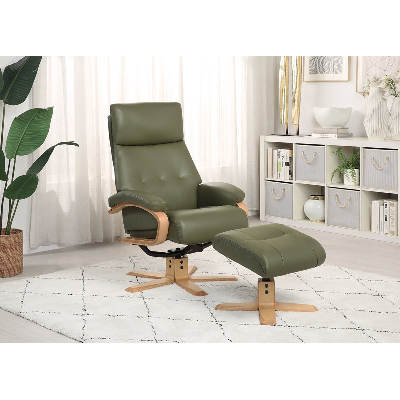 Comacho 75.6cm Wide Swivel Standard Recliner, Olive Green, Natural Wood