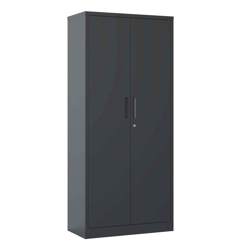 71"H Metal Garage Storage Cabinet, White Tool Steel Locking Cabinet with Doors and 3 Adjustable Shelves, Black