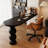Black Half-circle Solid Wood + Acrylic desk-119687691