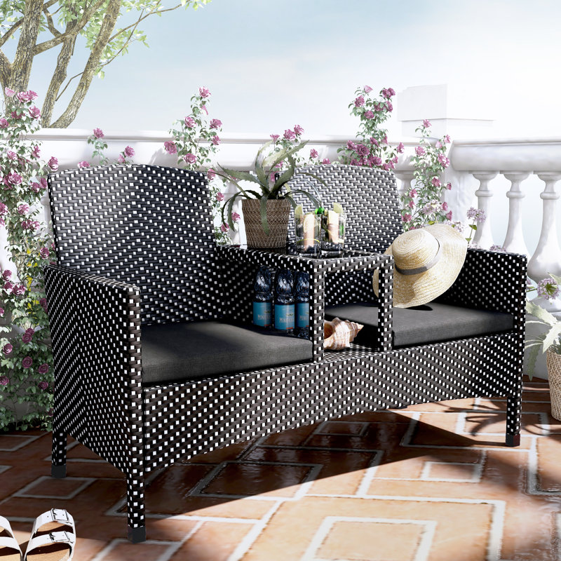 Banc tête-à-tête en osier Tides, Noir