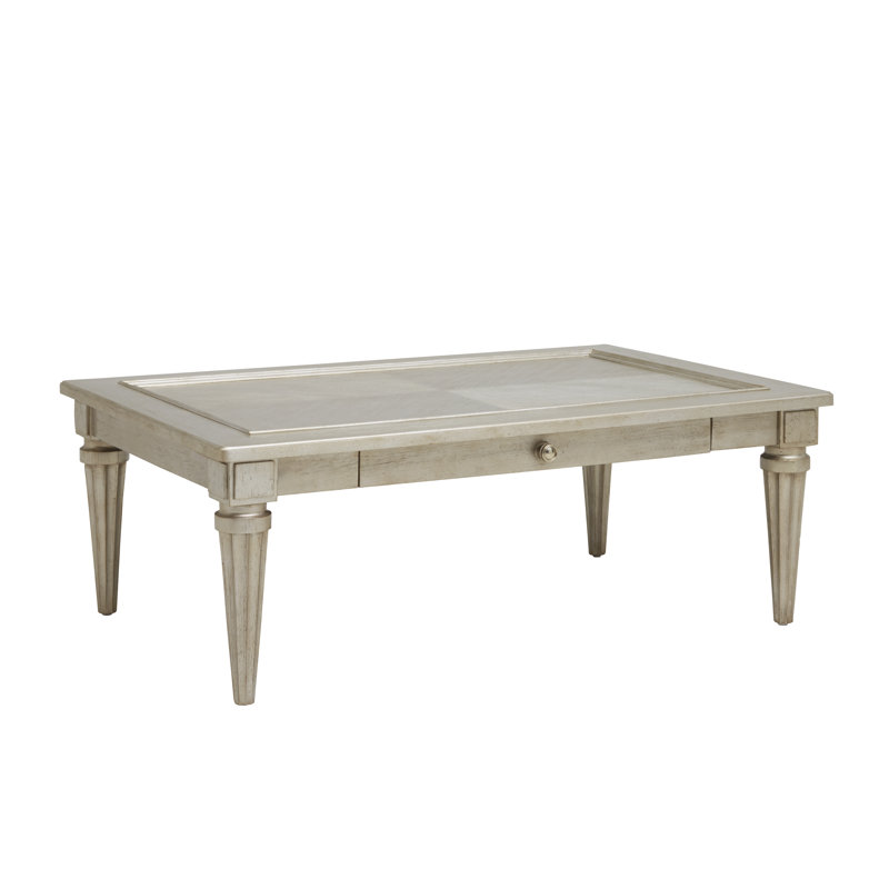 Silver Transitional Rectangular Wood Cocktail Table with Storage