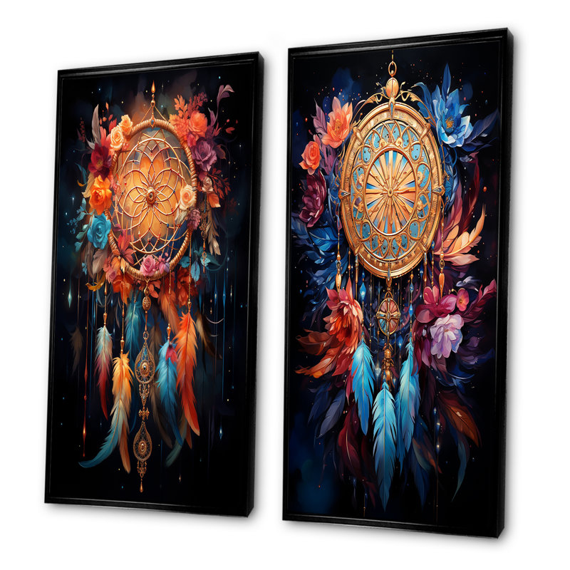 Dreams Sentinel - Ensemble de salon mural Dream Catcher, Cadre noir, H 32 po x l 33 po