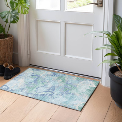 Machine Washable Indoor/Outdoor Christain ACN1387 Seafoam Rug