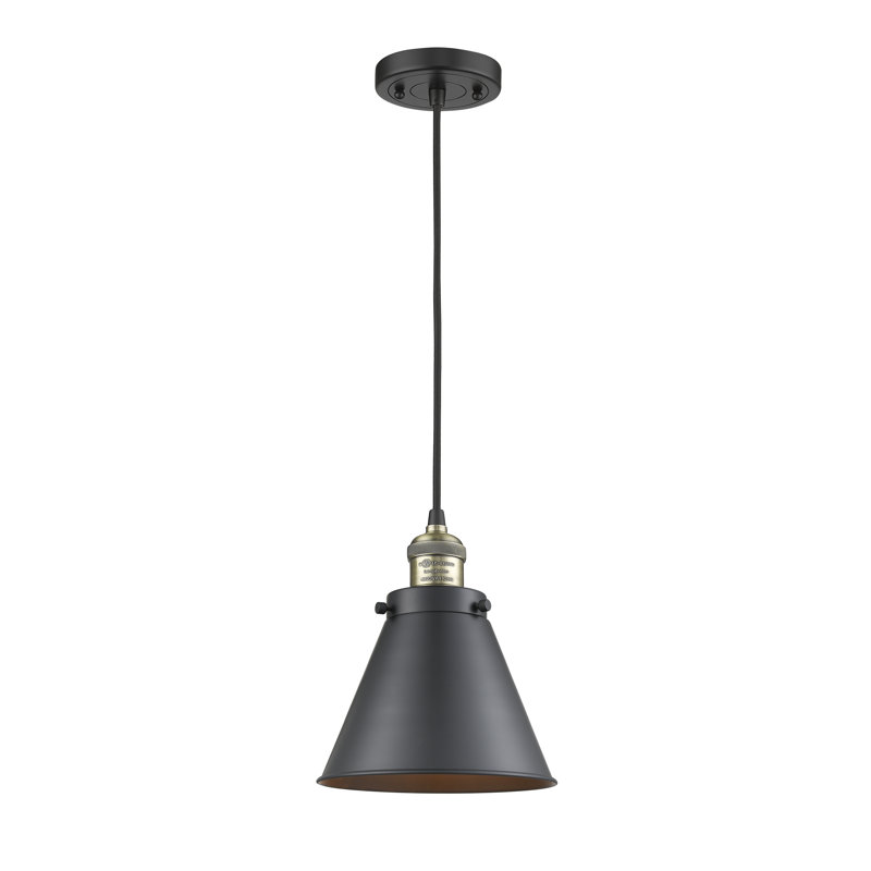 Luminaire suspendu conique à 1 lumière Donovan, Ampoule incandescente rétro de 60 watts, Laiton antique noir, Noir mat