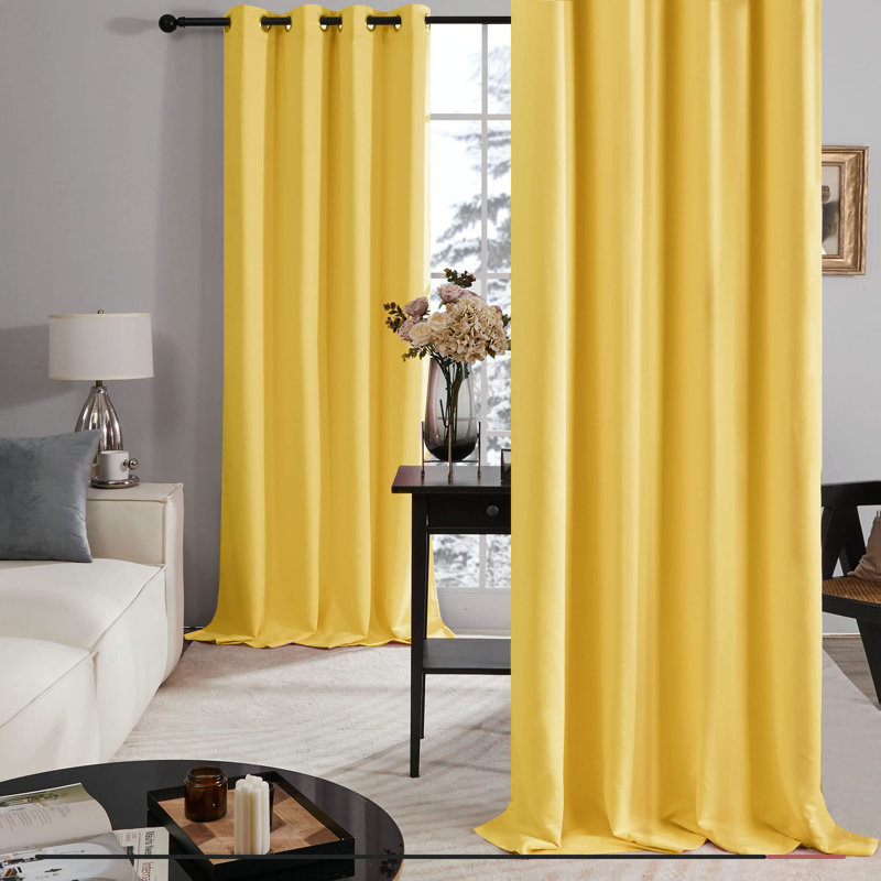 Deconovo 100 Percent Blackout with Liner Grommet Curtain Panel Pair, 52" W x 63" L, Yolk Yellow