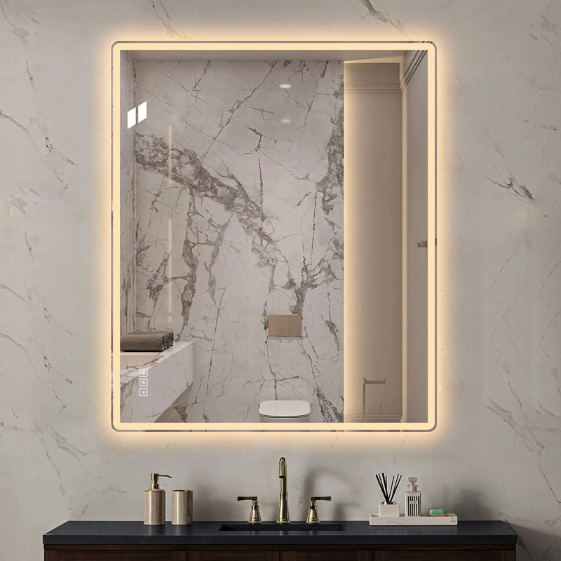 Miroir de salle de bain mural rectangulaire 30 po x 36 po à DEL, miroir de meuble-lavabo antibrouillard 3 modes à intensité variable, montage vertical et horizontal, installation facile en 10 minutes
