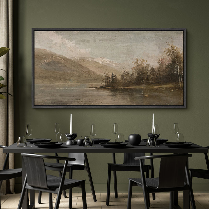 Serene Abstract Landscape Extra Large Framed Wall Art Oversized Canvas Print, 30" H x 60" W, Black