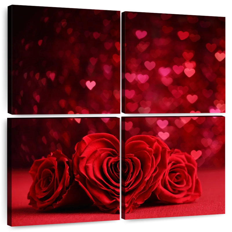 Roses et cœurs rouges Lelend, H 57 po x l 57 po