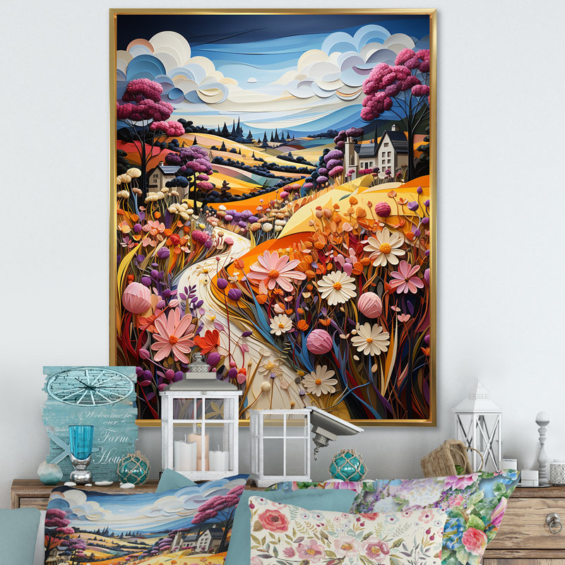 " Whimsical Magical Fields II ", Gold Floater Framed, 32" H x 24" W x 1" D