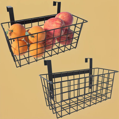 Over the Cabinet Door Organizer Basket with Hook, Wire Hanging Storage Basket for Kitchen, Pantry, Bathroom, Under Sink, and Railing, Multipurpose Grid Basket, Set of Two