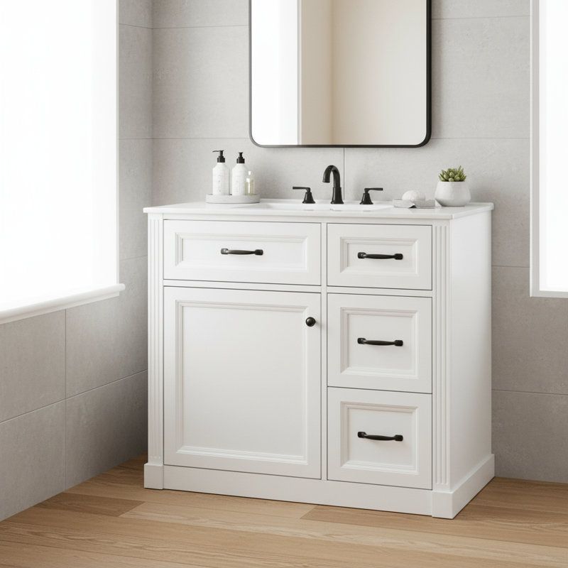 Meuble-lavabo moderne 36 po avec lavabo et rangement en céramique | Idée de cadeau