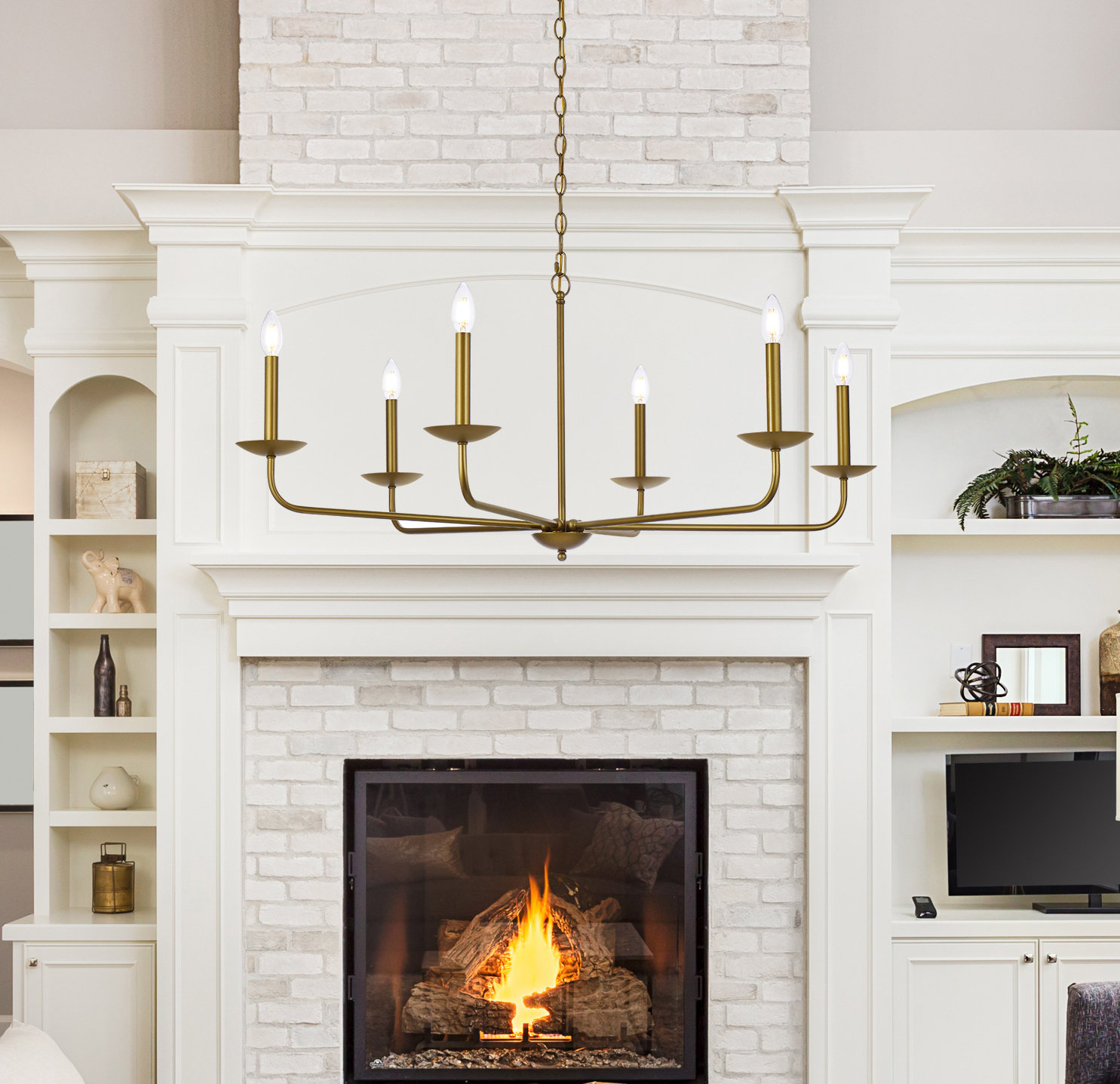 Baltray 6-Light Chandelier, Brass, 18.5" H x 42" W x 42" D