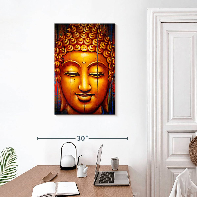 Visage de Bouddha souriant, H 30 po x l 20 po