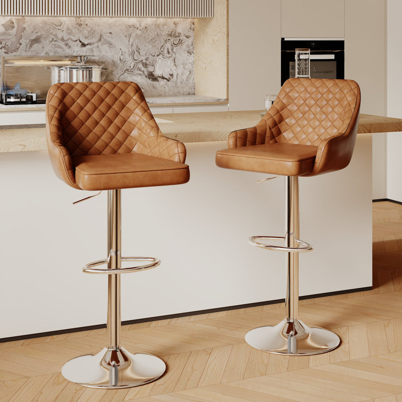 Ensemble de 2 tabourets de bar Aryelle, tabourets réglables à hauteur de comptoir avec dossier et accoudoirs, chaises de bar pivotantes modernes avec repose-pieds, tabourets de cuisine en polyuréthane revêtus d'îlot de cuisine, brun