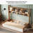 Andriena Full-size multifunctional bed with four storage drawers and  bookshelf, suitable for one person, in natural color