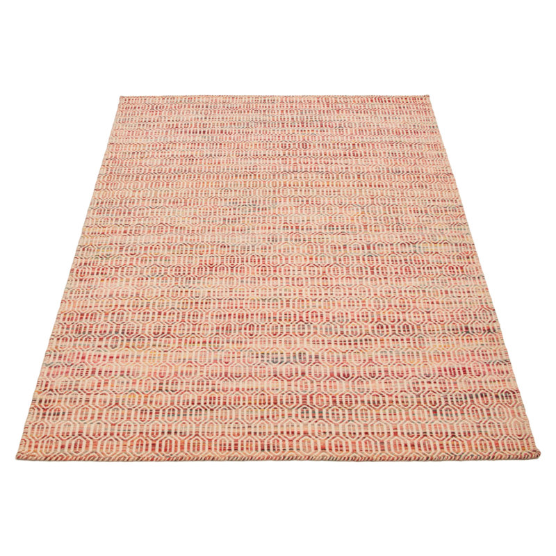 Tapis rectangulaire en laine New Age de conception unique 5 pi 3 po x 7 pi 7 po crème, rouge