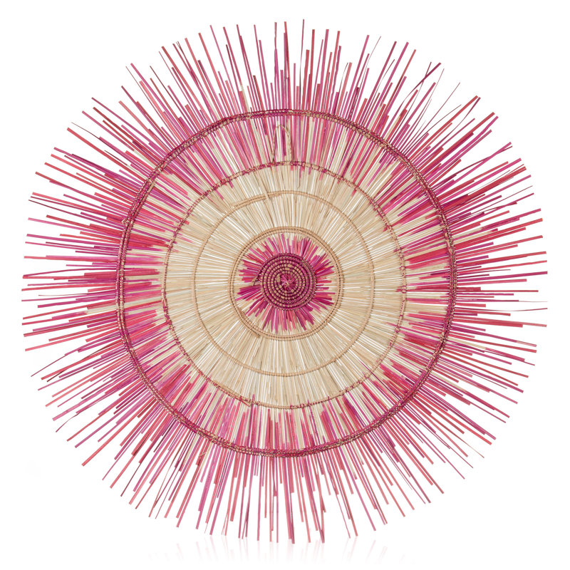 PSSCM Handmade Boho Abstract Wall Decor on Palm Leaves, Pink, 47" H x 47" W x 0.5" D