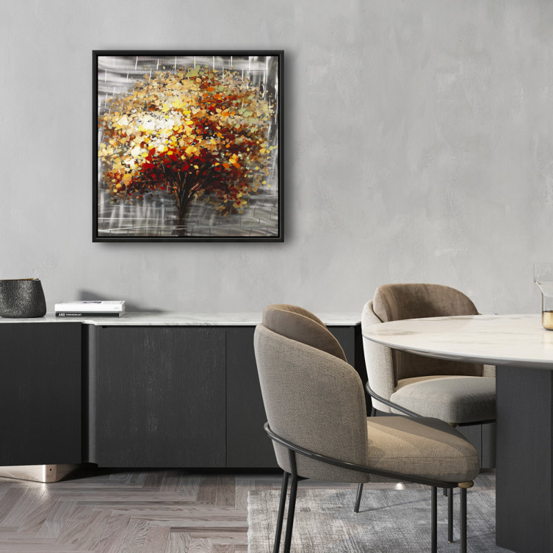 Abstract Tree by Fall Canvas | Brown Framed Bedroom Decor, 25.25" H x 25.25" W