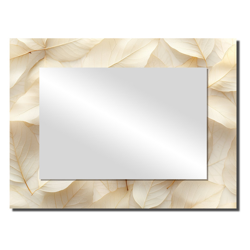 Ivoire à feuilles et collage II - Miroir mural décoratif floral - imprimé sur métal, 24 po x 32 po