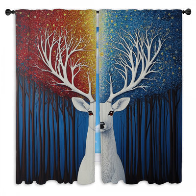 Rideaux blancs à motif de daim blanc - 2 panneaux