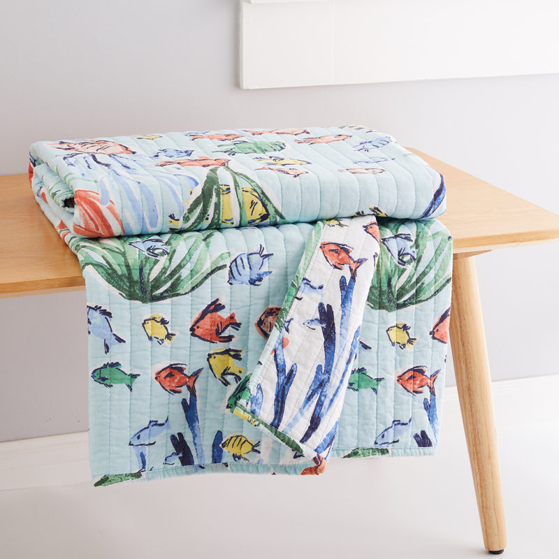 Sancti Petri Coastal Reversible Cotton Quilted Throw Blanket