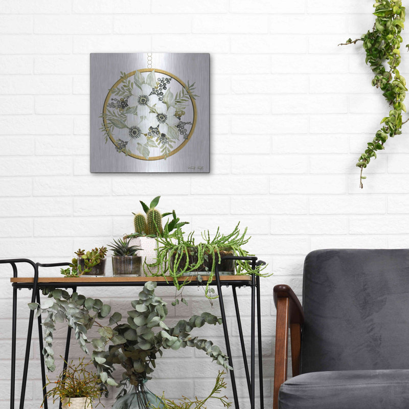 «Geometric Circle Mute Floral» par Cindy Jacobs, Luxe Metal Art, H 12 po x l 12 po