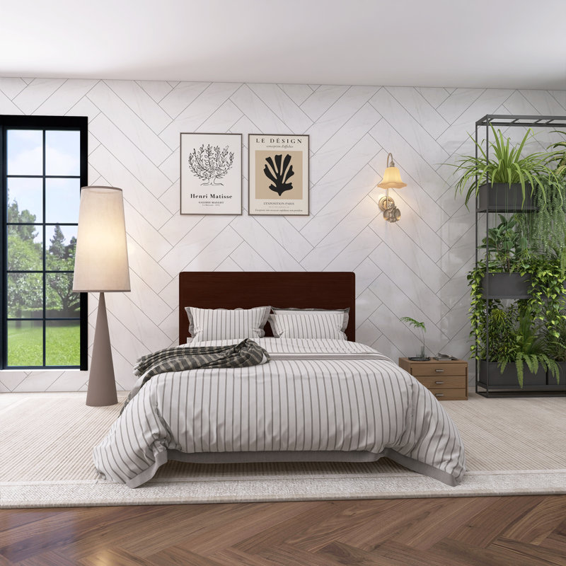 Lit plateforme double en bois de bambou chocolat, Double, Brun